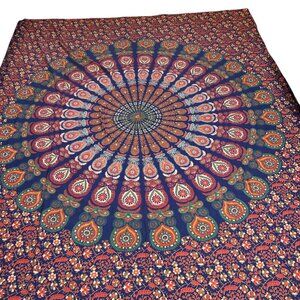 Indian Block Print Medallion Center 100% Cotton Tablecloth 93.5" X 81"